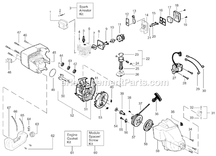Page D Diagram and Parts List for XT200 Type 3 Weed Eater Trimmer